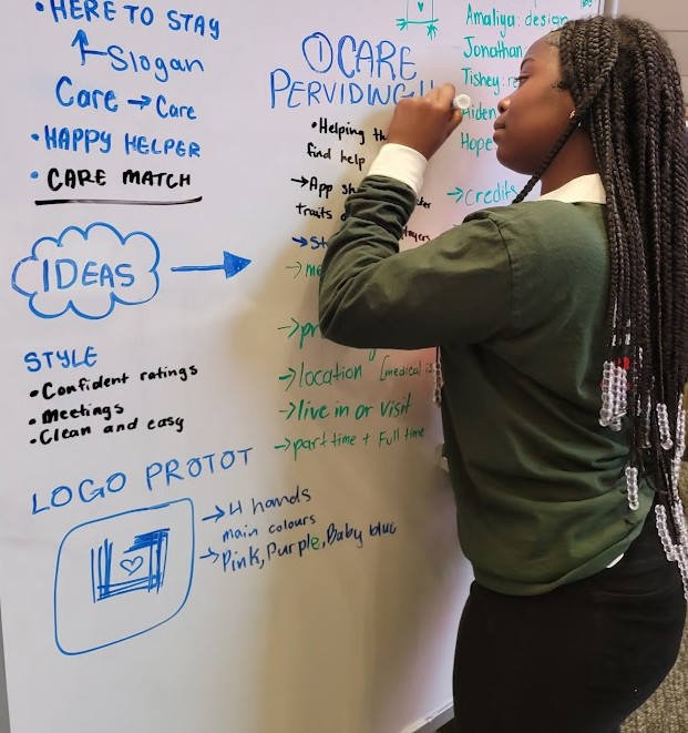 Isabella McLeod at whiteboard 11Bus