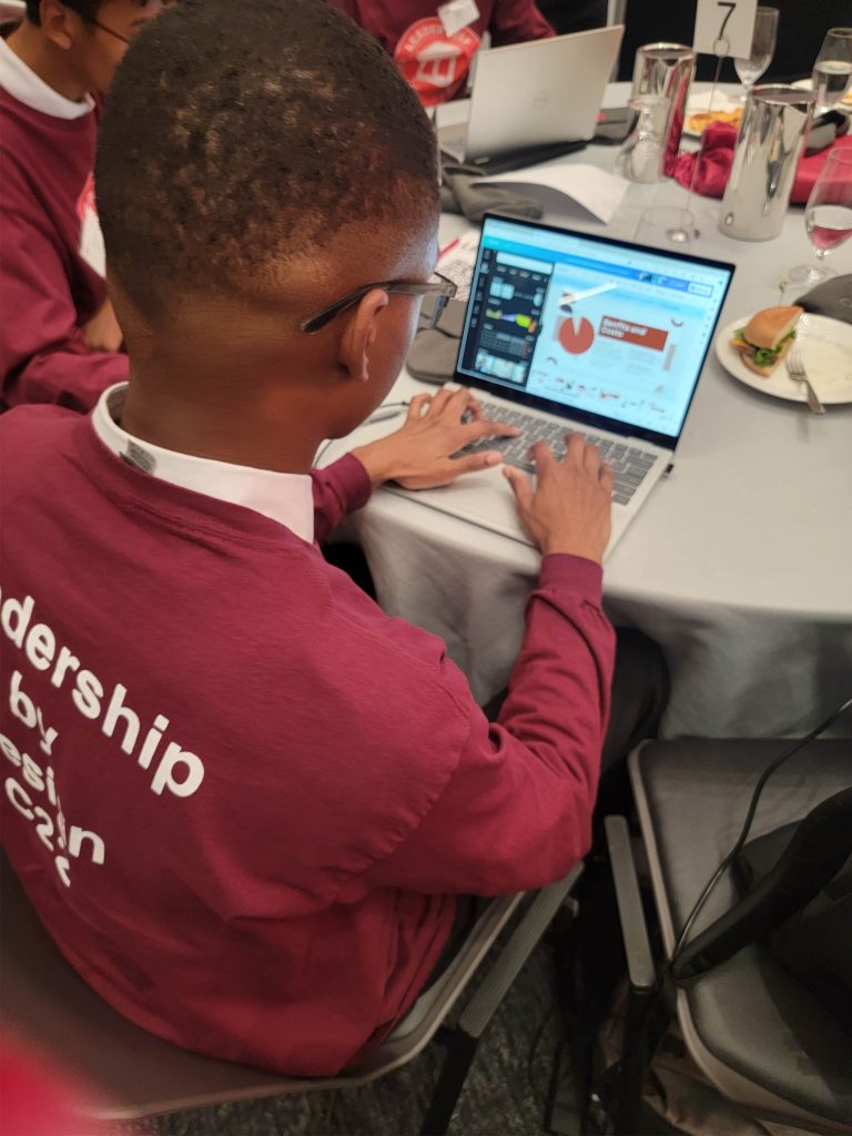 LBD C22 student at computer with pie chart